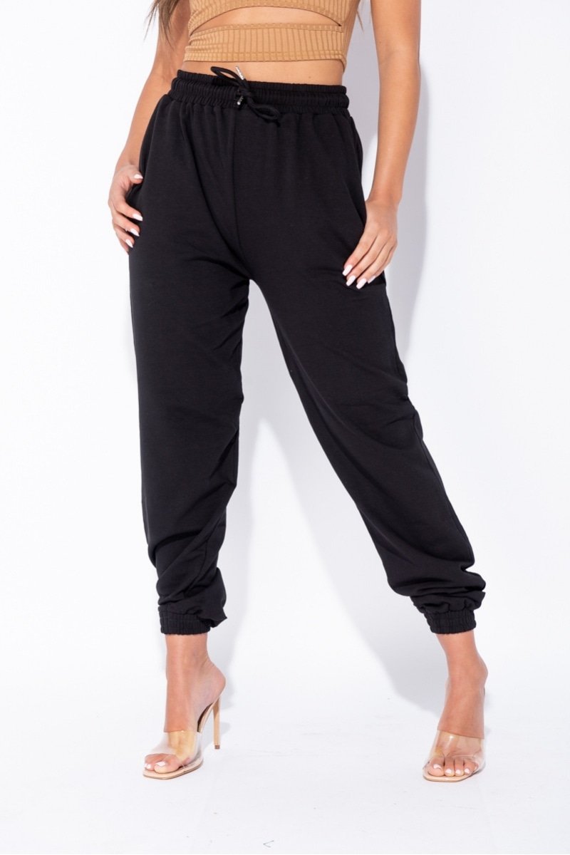 BLACK TIE WAIST OVERSIZED JOGGERS - Fabu Castle