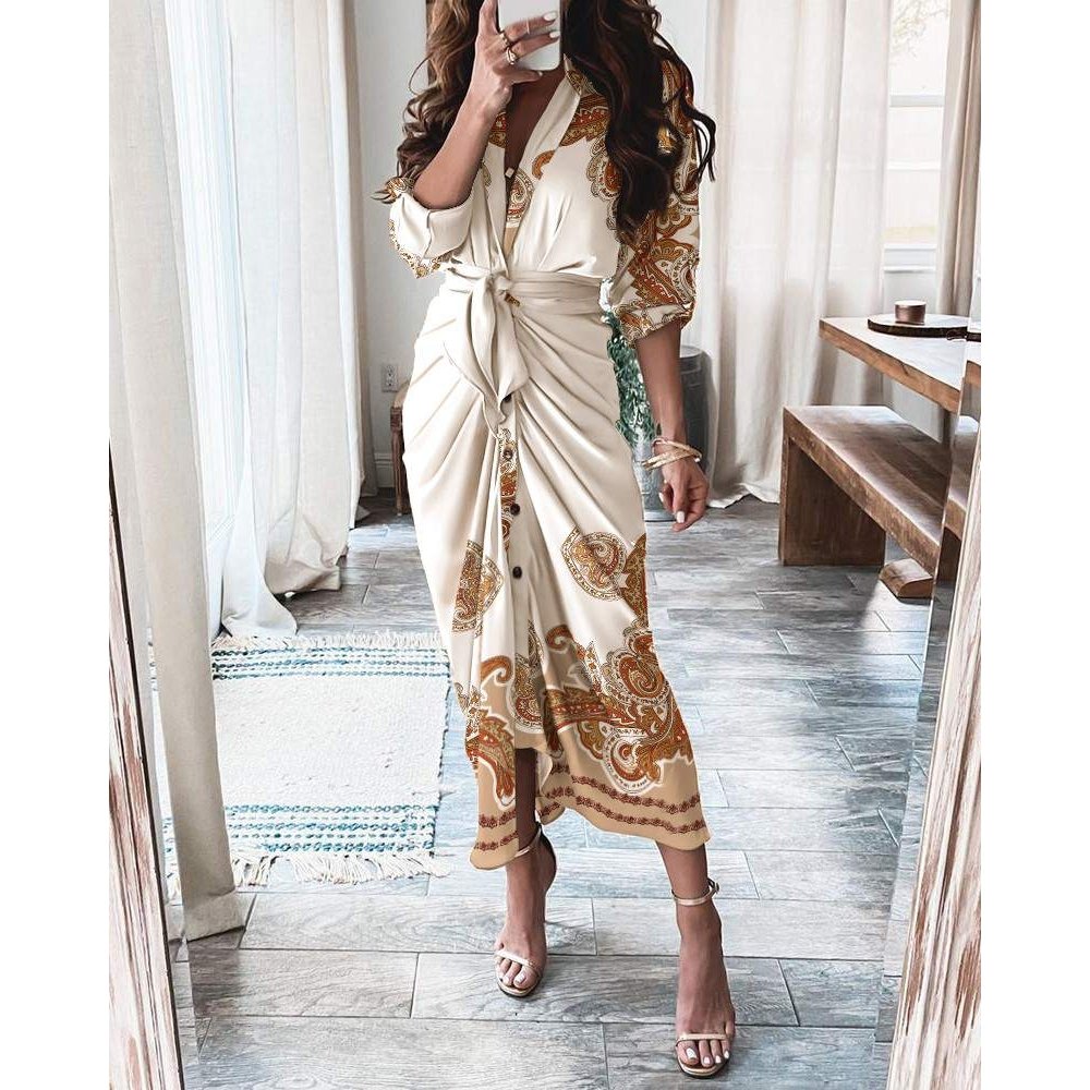 Bohemian Clingy Elastic Plain Outfit L Wrap Dress - Fabu Castle