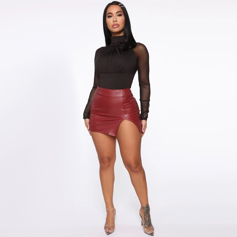Women’s Slit Hem Faux Leather Miniskirt - Fabu Castle