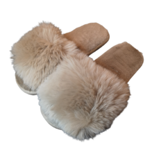 Open Toe Fluffy Slider Slippers in Camel