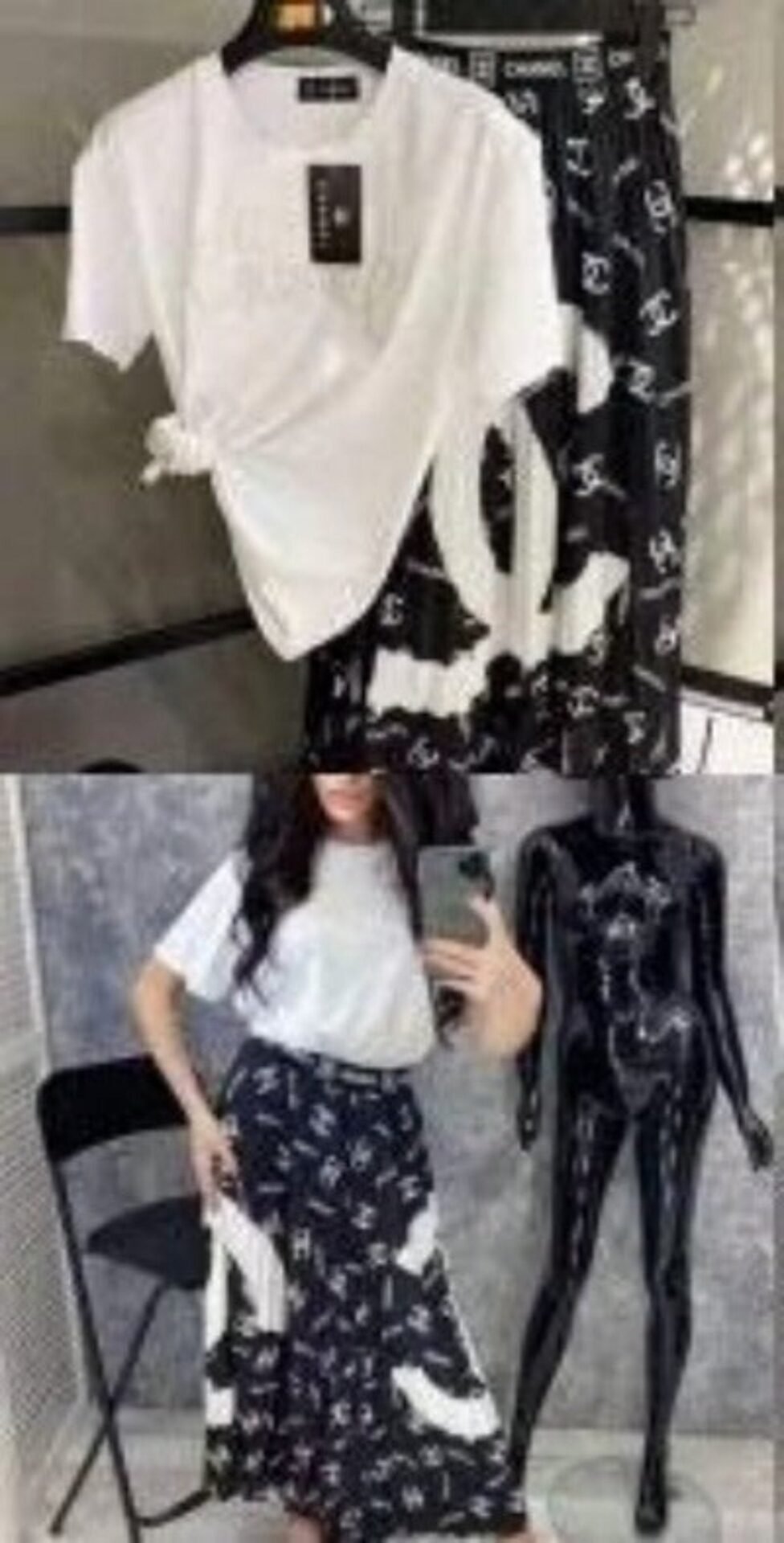 Chic Two Pieces T-Shirt & Pleated Long Skirt Sets