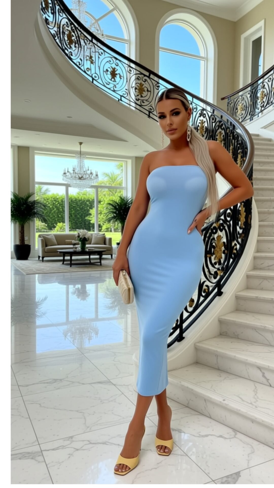 POWDER BLUE BANDEAU MIDAXI DRESS