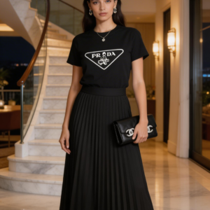 Chic Two Pieces T-shirts & Long Pleated Skirt