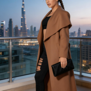 Oversized Maxi Length Belted Waterfall Coat