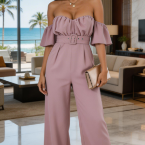 Off Shoulder Pink Chic Jumpsuit