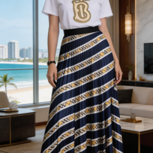 Chic Two Pieces T-Shirt & Long Pleated Skirt Set