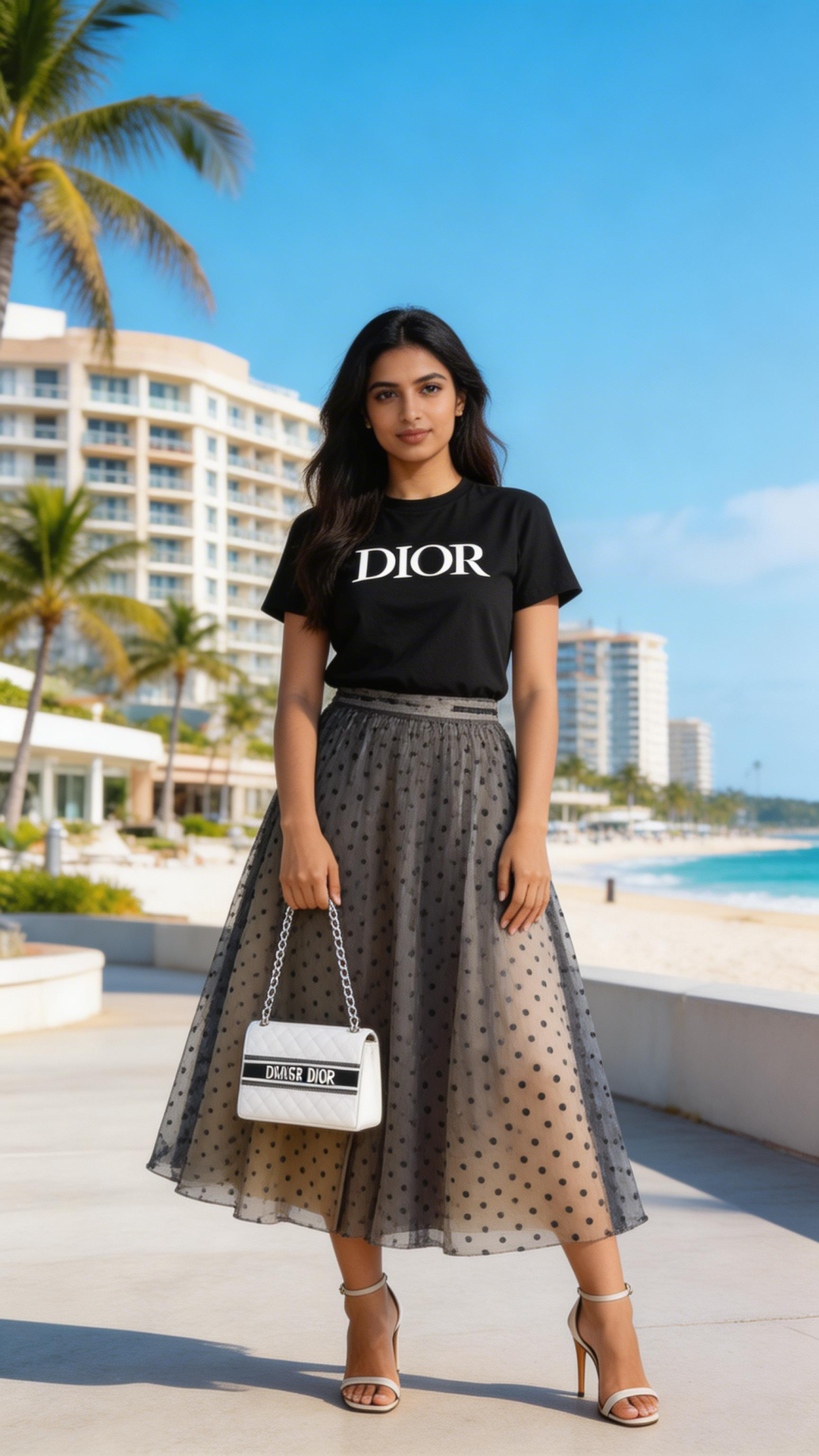 Chic Two Pieces T-Shirt with Polka Dot Tutu Skirt Sets