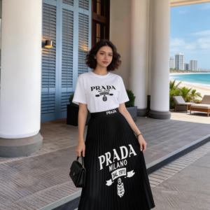Chic Women's Two Pieces T-shirt & Pleated Silky Skirt