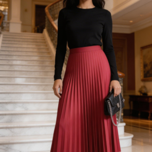 Pleated Silk Chic Long Skirt With Elastic Waist