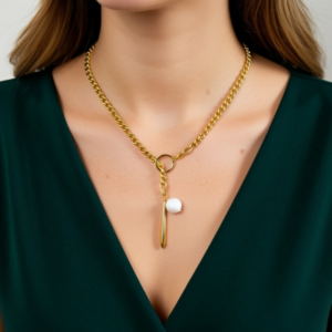Adornia Water Resistant 14K Yellow Gold Plated Stainless Steel Imitation Pearl Figaro Chain Necklace