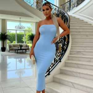 POWDER BLUE BANDEAU MIDAXI DRESS