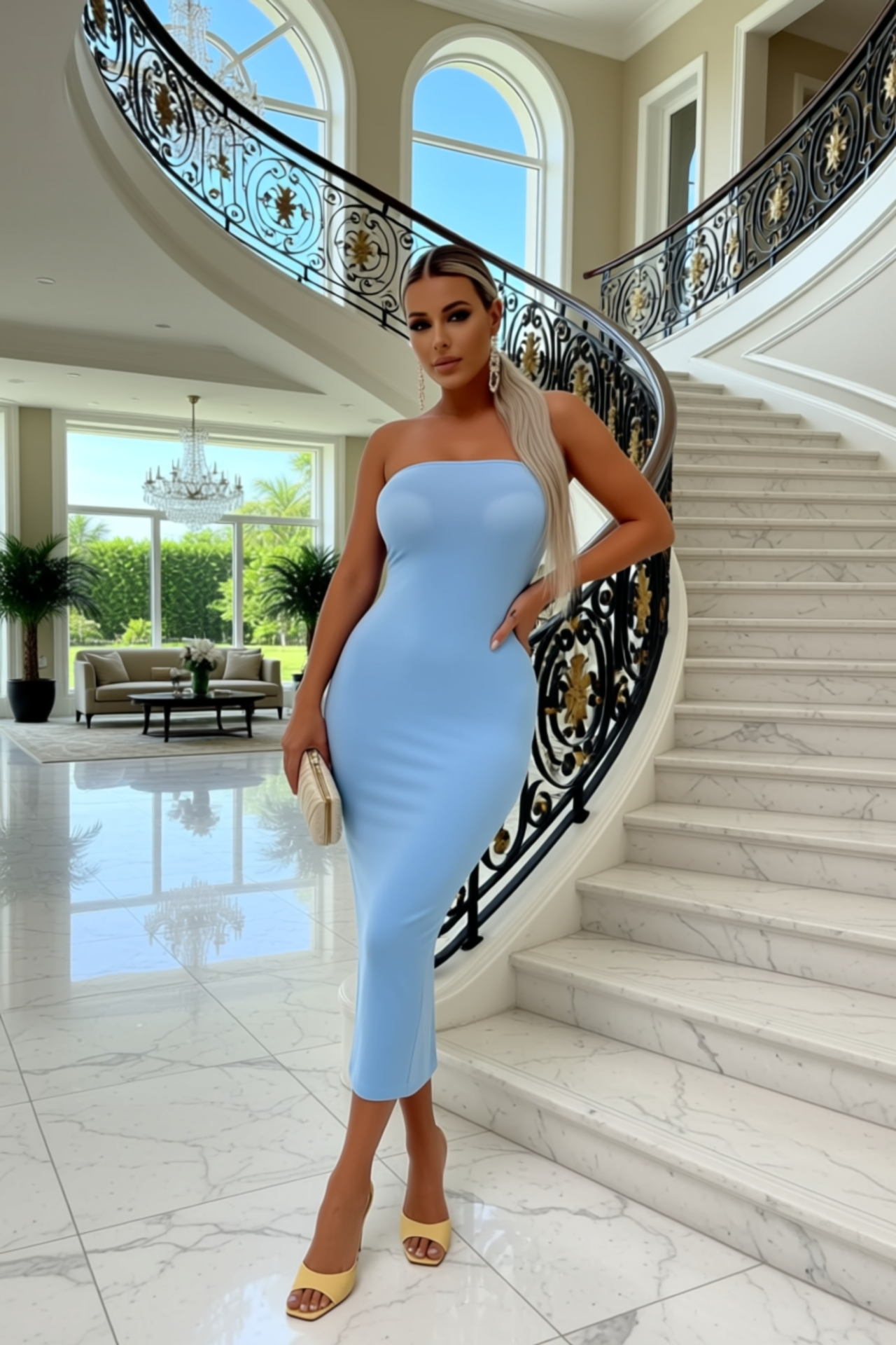POWDER BLUE BANDEAU MIDAXI DRESS