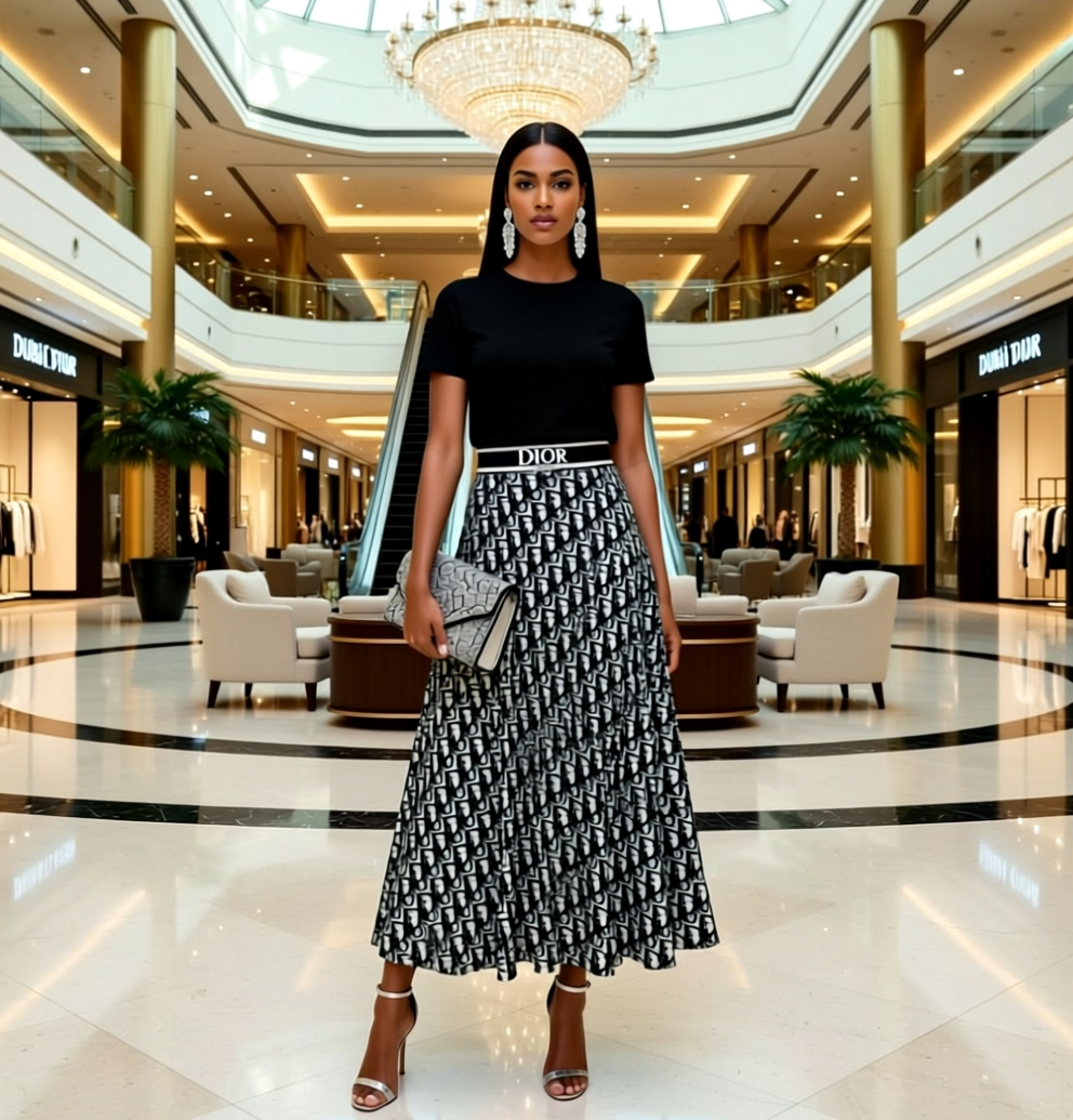 Two Pieces T-Shirts & Pleated Long Skirt