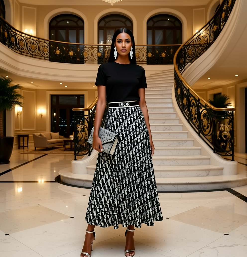 Two Pieces T-Shirts & Pleated Long Skirt