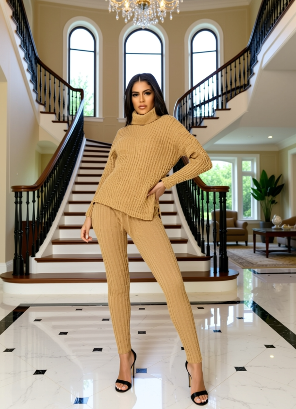 Rib Knit Roll Neck Jumper & Legging Lounge Set