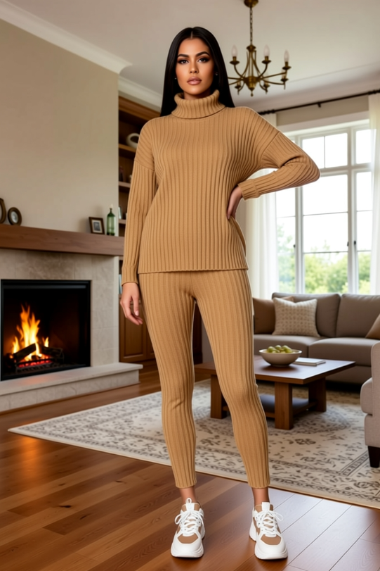 Rib Knit Roll Neck Jumper & Legging Lounge Set