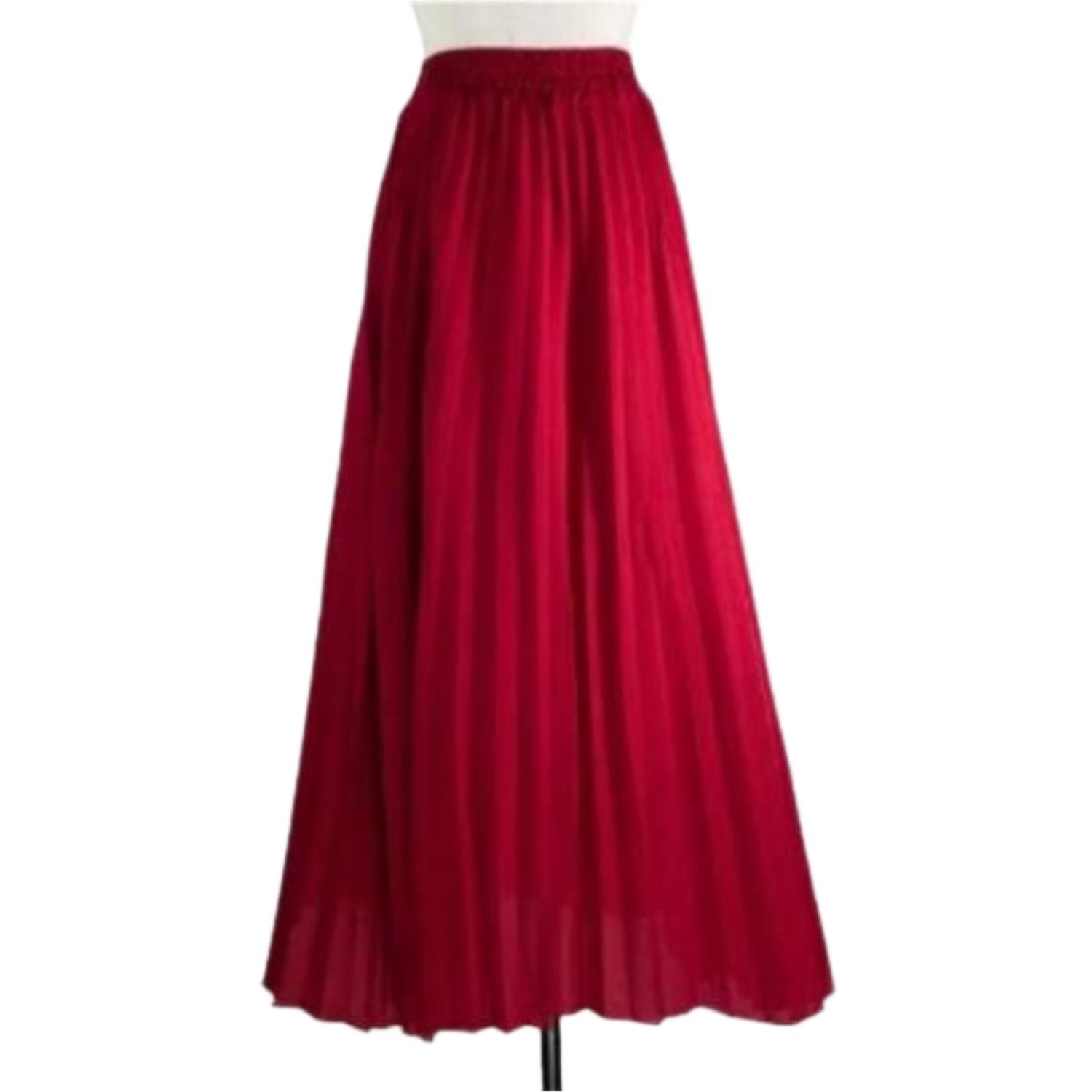 Pleated Silk Chic Long Skirt With Elastic Waist