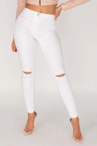 WHITE KNEE SLASH HIGH WAISTED JEGGING